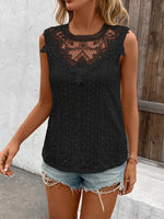 Lace Detail Eyelet Round Neck Tank