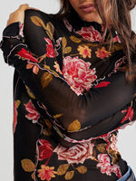 Floral Print Mock Neck Long Sleeve Top - Ladyez
