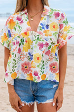 Floral Boxy Fit Ruffled Short Sleeve Blouse
