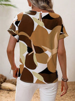 Contrast Round Neck Short Sleeve Blouse