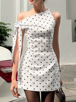 Polka Dot Sleeveless Mini Dress with Bow Accents