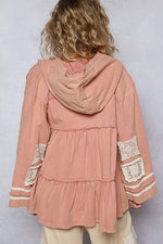 POL Embroidered Patch Hooded Jacket with Lace Detail