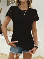 Crochet Lace Short Sleeve T-Shirt - Ladyez