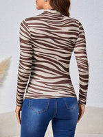 Animal Print Mock Neck Long Sleeve T-Shirt