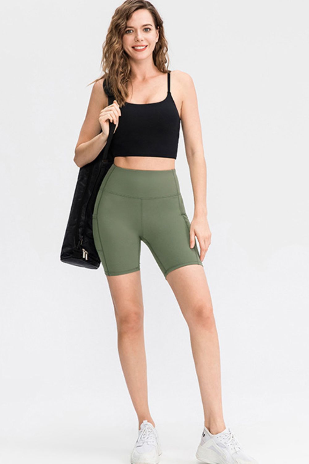 Wide Waistband Sports Shorts with Pockets - Ladyez