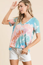 BiBi Circular Tie Dye Print V Neck Top