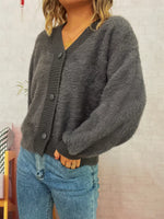 Fuzzy Button-Up Long Sleeve Cardigan
