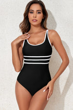 Contrast Trim Scoop Neck One-Piece Swimwear - Ladyez