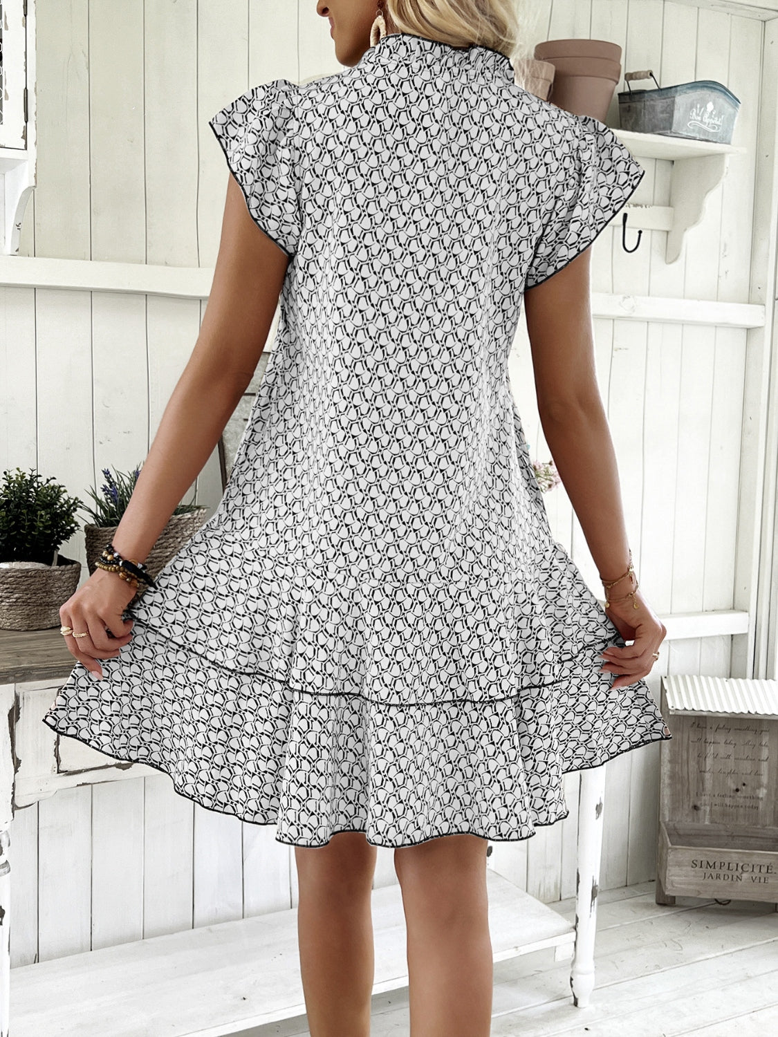Full Size Ruffled Layered Printed Mini Dress Plus Size - Ladyez
