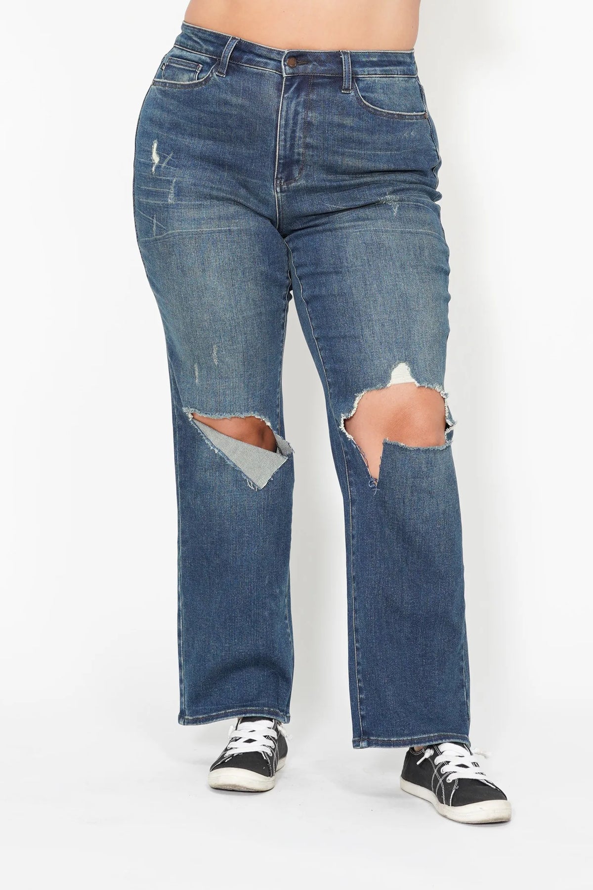 Judy Blue Full Size Hw Ripped Knee Dad Jeans Plus Size - Ladyez