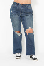 Judy Blue Full Size Hw Ripped Knee Dad Jeans Plus Size - Ladyez