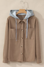 Drawstring Button Up Long Sleeve Hooded Jacket