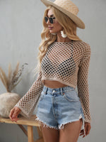 Openwork Flare Sleeve Cropped Cover Up - Ladyez