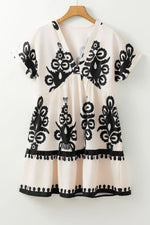 Printed V-Neck Short Sleeve Dress