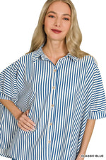 Zenana Oversized Stripe Button Down Shirt