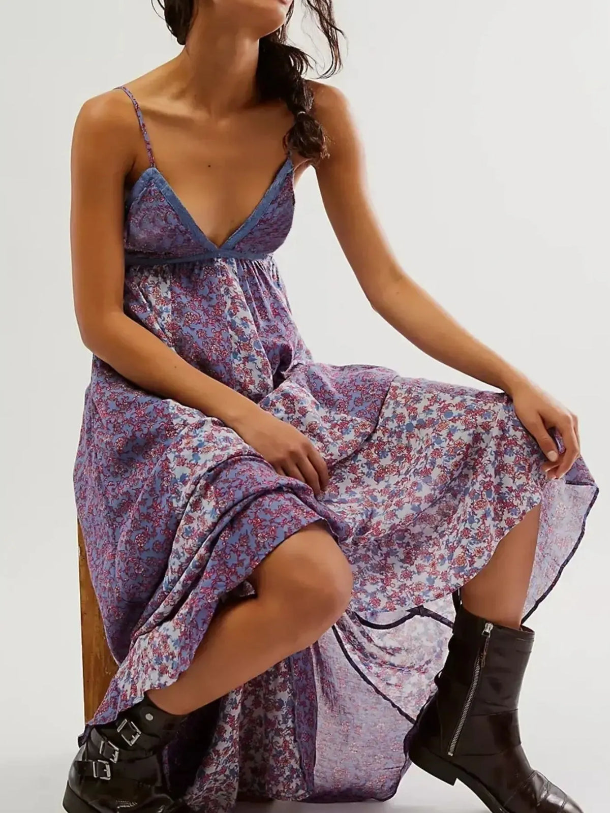 Floral V-Neck Maxi Cami Dress - Ladyez