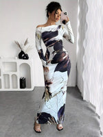Floral Print One Shoulder Maxi Dress