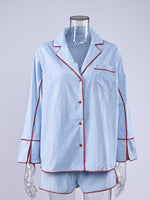 Striped Contrast Trim Top and Shorts Lounge Set