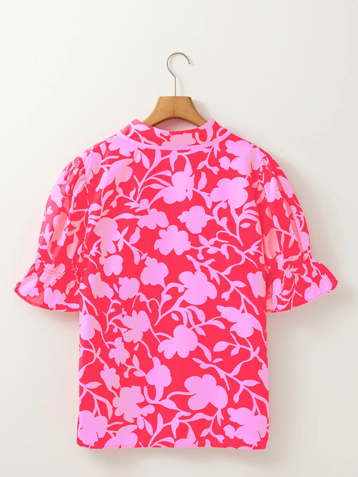 Floral Split V Neck Ruffled Short Sleeve Blouse Top - Ladyez