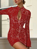 Lace Cut-Out Long Sleeve Mini Dress