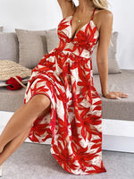 Crisscross Back Printed Midi Dress with Cutout Detail