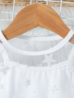Children's Cami & Star Print Mesh Top & Ruffle Denim Skirt Set