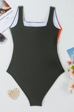 Color Block Padded Square Neck One Piece Swimsuit - Ladyez