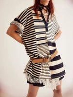 Striped Oversized Half Button Shirt Dress