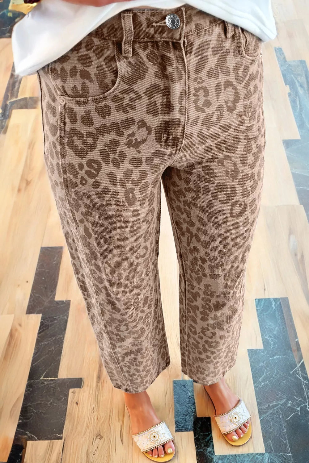 Leopard Print High-Waisted Cropped Jeans