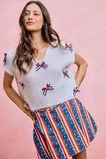 SO ME 4th Of July Ribbon Trimmed Dolman Sweater Top