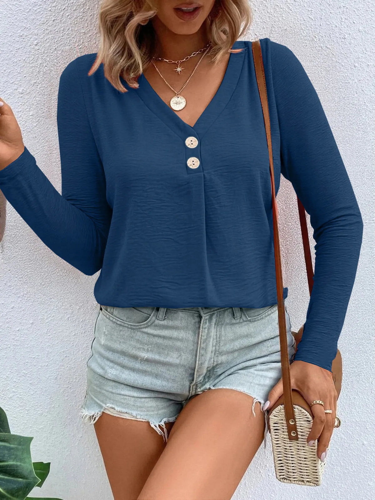 Full Size V-Neck Long Sleeve T-Shirt Plus Size