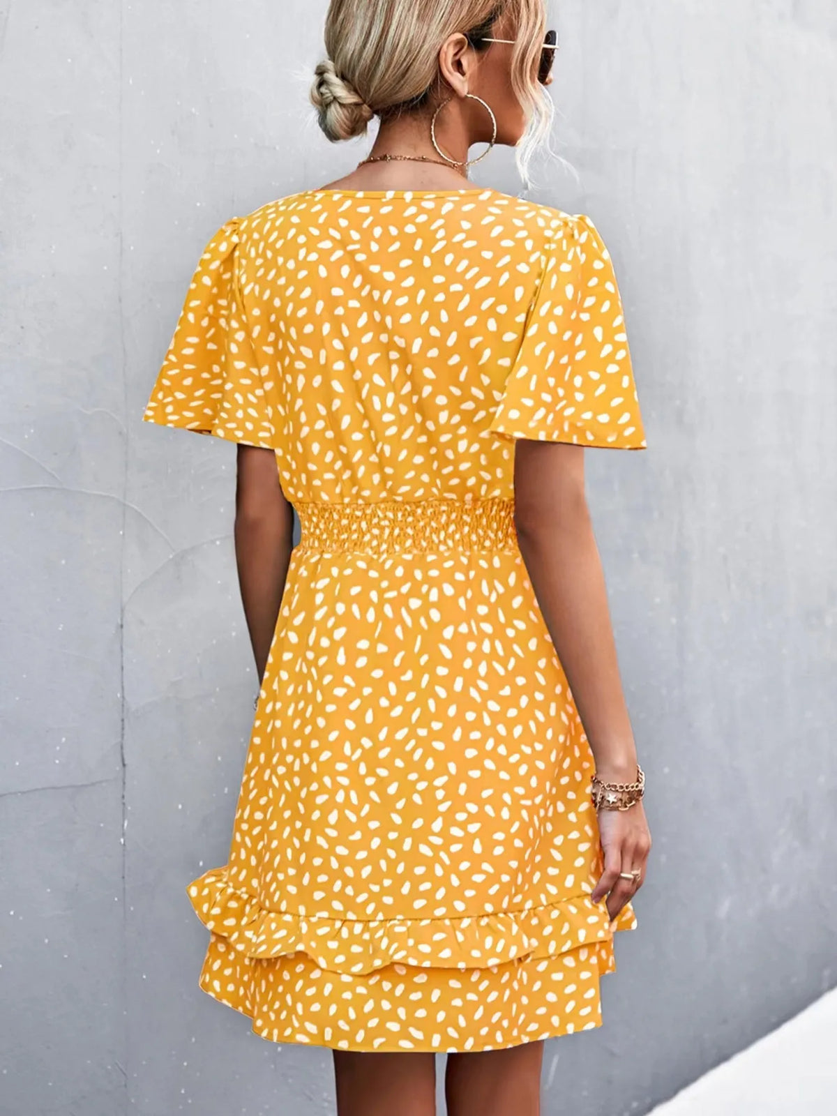 V-Neck Flutter Sleeve Mini Dress