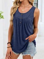 Button Detail Round Neck Tank