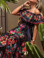 Floral Off Shoulder Ruffle Maxi Dress - Ladyez