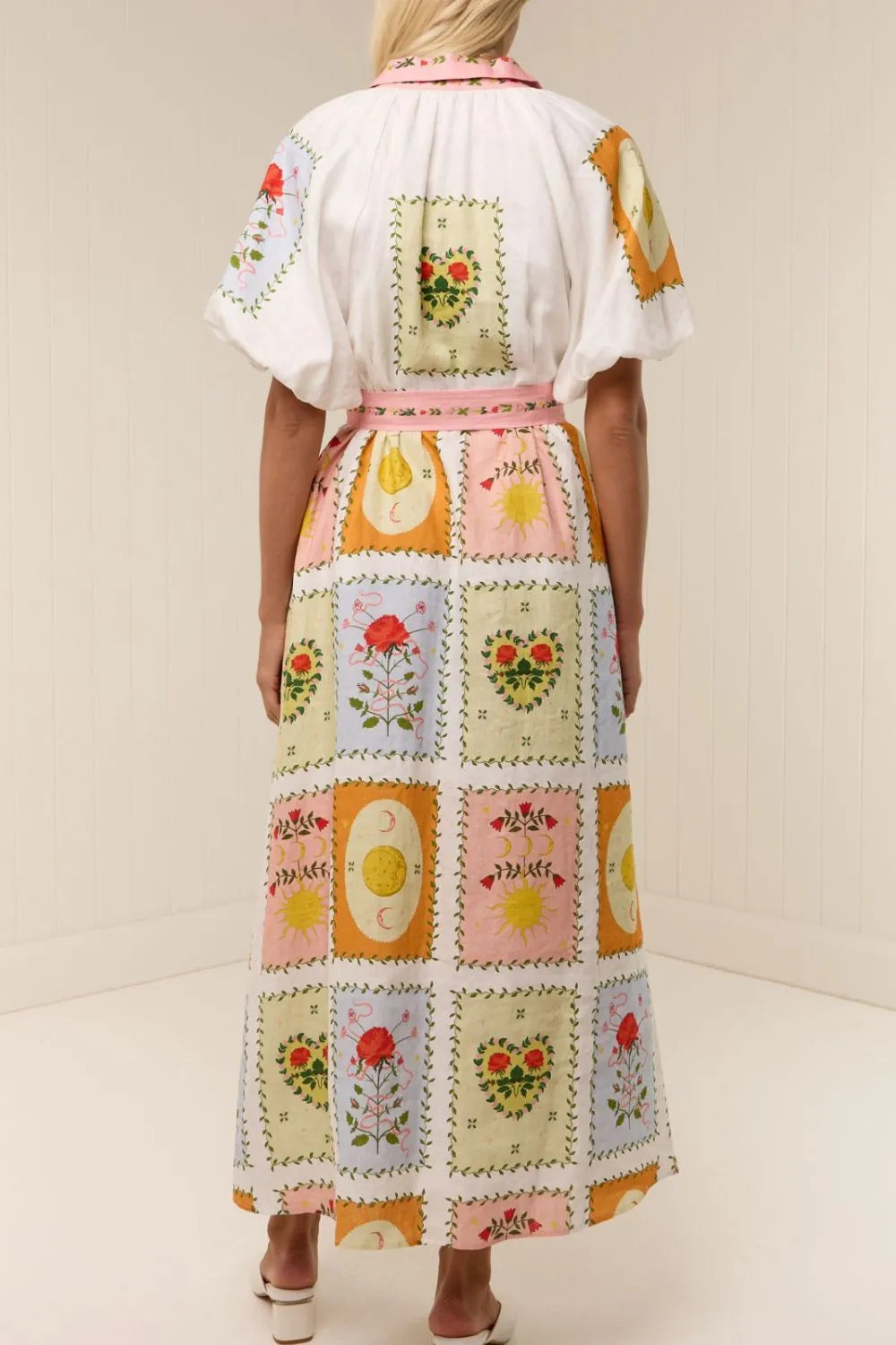 Printed Short Sleeve Belted Maxi Dress - Ladyez