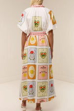 Printed Short Sleeve Belted Maxi Dress - Ladyez