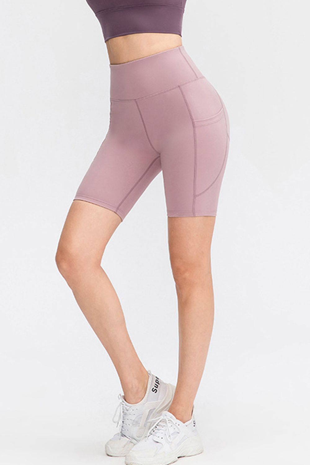 Wide Waistband Sports Shorts with Pockets - Ladyez