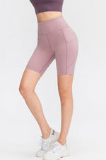 Wide Waistband Sports Shorts with Pockets - Ladyez