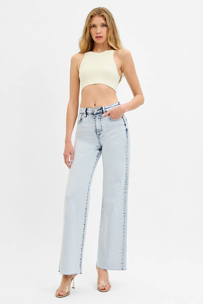 RISEN Full Size High Rise Wide Leg Jeans Plus Size - Ladyez