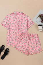 Candy Cane Collared Neck Top and Shorts Lounge Set - Ladyez