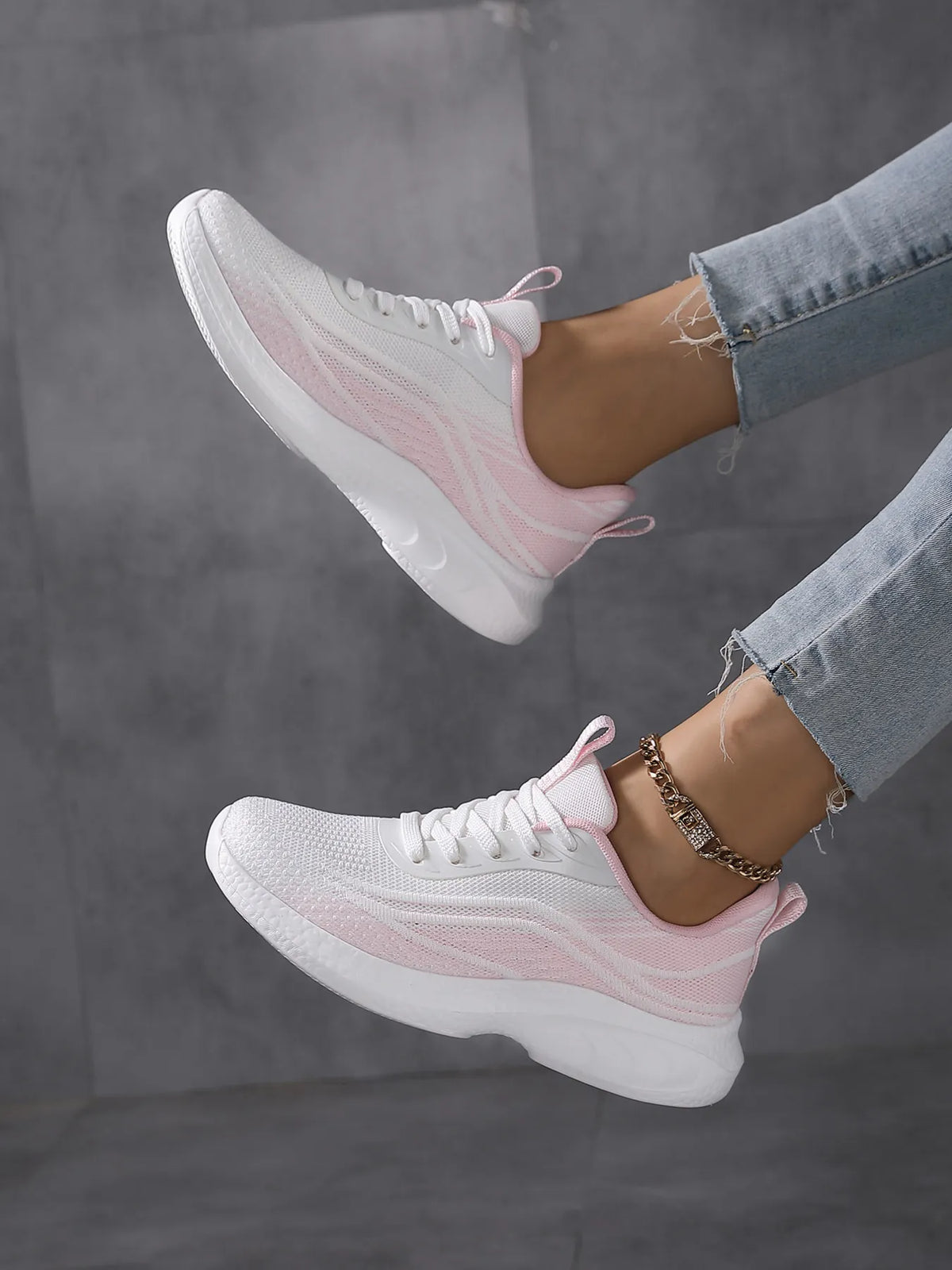 Gradient Lace Up Mesh Breathable Athletic - Ladyez