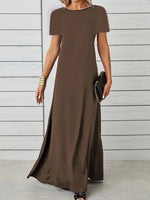 Full Size Round Neck Short Sleeve A-Line Maxi Dress Plus Size - Ladyez