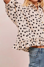 BiBi Polka Dot Printed Peplum Top with Front Button