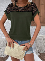 Lace Round Neck Short Sleeve T-Shirt - Ladyez