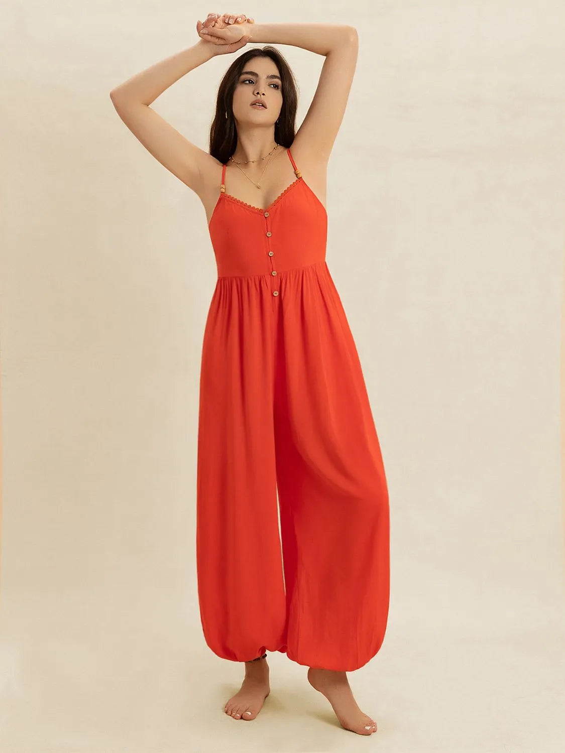 V-Neck Spaghetti Strap Jumpsuit - Ladyez