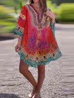 Floral Print V-Neck Cover Up - Ladyez