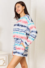 Shiny Tie-Dye Dropped Shoulder Lounge Set - Ladyez