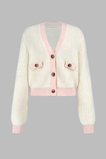 Contrast Trim Button Up Dropped Shoulder Cardigan