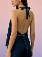 Halter Neck Button-Down Denim Vest
