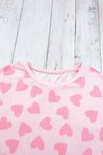 Heart Print Long Sleeve Top and Shorts Lounge Set - Ladyez